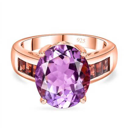 Rose De France Amethyst, Roter Granat Ring, 925 Silber, 750 Ros&eacute;gold Vermeil (Gr&ouml;&szlig;e 20.00), ca. 5.46 ct