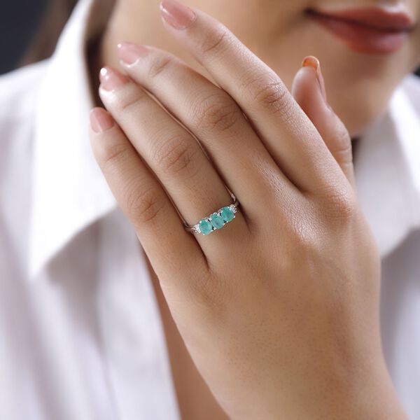 Sambischer Smaragd und Diamant 3 Stein Ring 925 Silber Platin-&Uuml;berzug image number 3