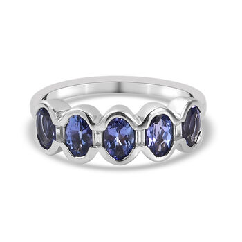 Tansanit und Zirkon 5 Stein Ring 925 Silber platiniert (Gr&ouml;&szlig;e 16.00) ca. 1,40 ct