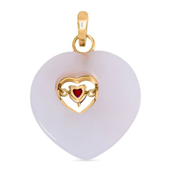 Wei&szlig;e Jade, Rhodolith Granat Anh&auml;nger 925 Silber Gelbgold Vermeil ca. 36,00 ct image number 5