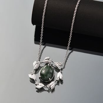 Sibirische Seraphinit und Zirkon Halskette, 45 cm - 4,88 ct.