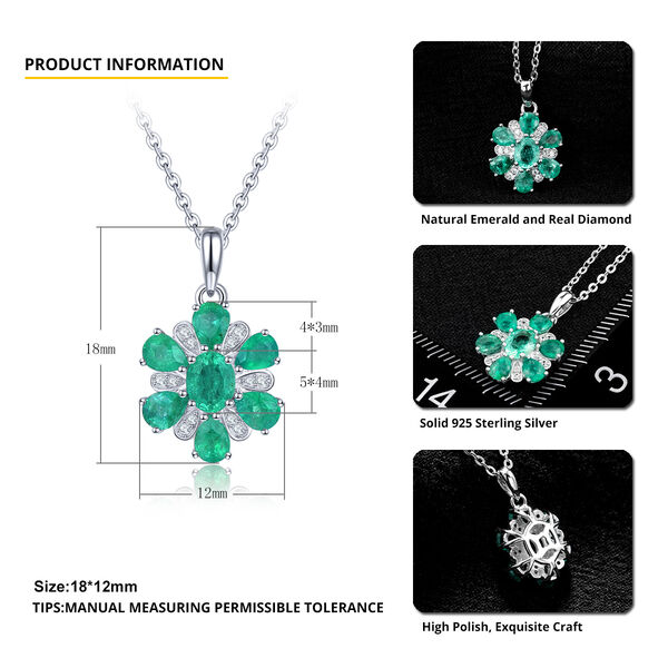 AAA Kagem sambischer Smaragd und Zirkon floraler Anh&auml;nger mit Kette - 1,17 ct. image number 5