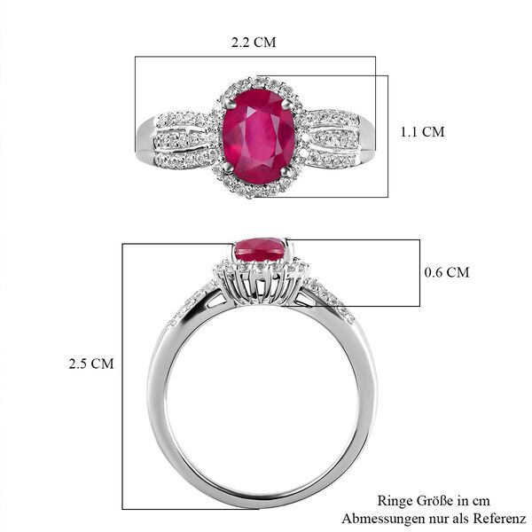 Afrikanischer Rubin (Fissure gef&uuml;llt) und wei&szlig;er Zirkon-Ring, 925 Silber platiniert (Gr&ouml;&szlig;e 18.00) ca. 2,24 ct image number 7