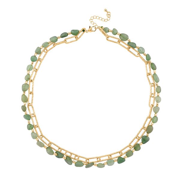 Gr&uuml;ner Aventurin Halskette, ca. 45 cm + 5 cm Extender, vergoldet ca. 130.00 ct image number 3