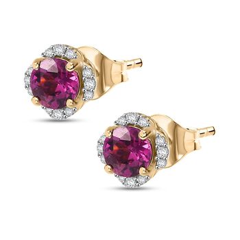 AAA Radiant Ember Granat und Diamant Ohrringe in 417 Gold - 1,27 ct.