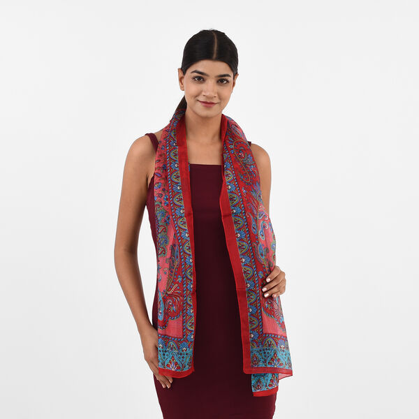 100% Natur Seide, Designer Schal, 50x160 cm, Rot image number 3