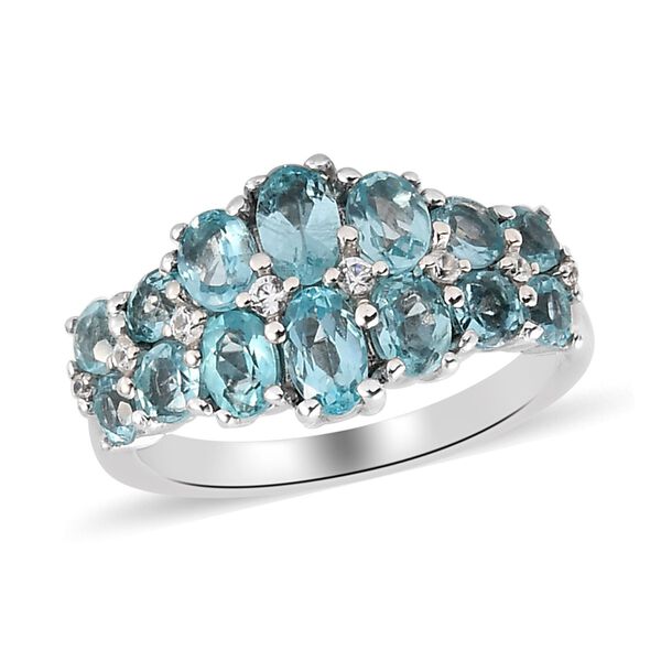 Blauer Apatit und Zirkon Cluster Ring 925 Silber Platin-&Uuml;berzug image number 4