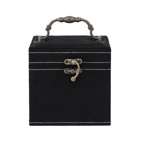 Schmuckkästchen aus Samt mit Spiegel, Schloss und Griff, 3 Ebenen, Schwarz