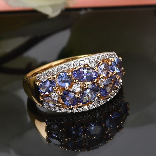 Tansanit und Zirkon Cluster Ring 925 Silber Gelbgold Vermeil image number 2