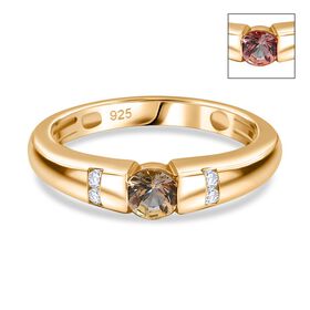 AA Natürlicher goldener Tansanit, Moissanit Ring 925 Silber 750 Gelb Vergoldet (Größe 17.00) ca. 0,43 ct