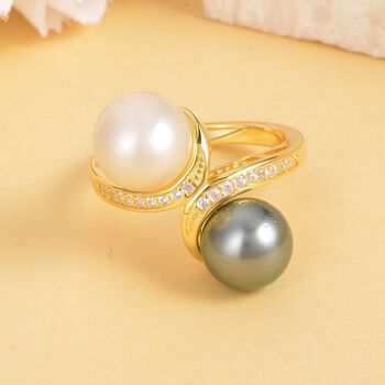 Wei&szlig;e S&uuml;dsee Perle (8-9 mm), Tahiti Perle (8-9mm) Ring 925 Silber Gelbgold Vermeil