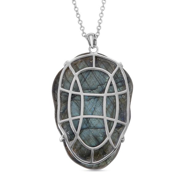 Labradorit  Anhänger mit Kette ca. 50cm, 925 Silber rhodiniert ca. 55.00 ct image number 4