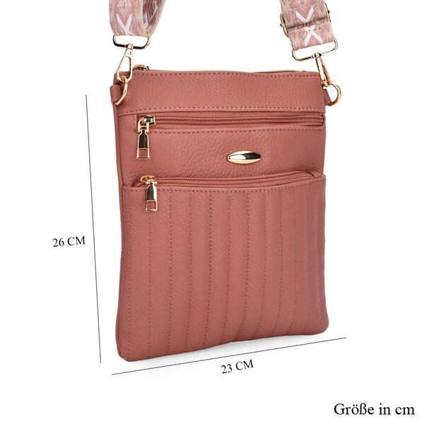Crossbody-Tasche mit gemustertem Schulterriemen und vielen Fächern, 23×26 cm, Rosa image number 6