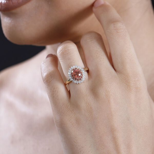 AAA Padparadscha Saphir und Diamant Ring in 585 Gold - 1,60 ct. image number 3