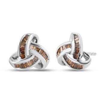 Liebesknoten rote Diamant-Ohrstecker, 925 Silber platiniert - 0,25 ct.