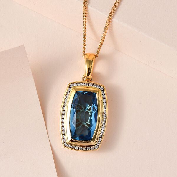 Paraiba Blau Quarz Triplette , wei&szlig;er Zirkon Anh&auml;nger mit Kette, 925 Silber Gelbgold Vermeil ca. 20.32 ct image number 2