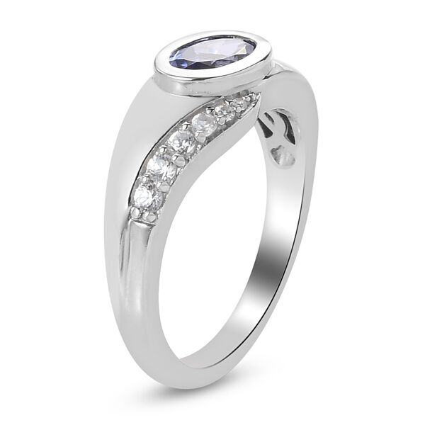 Tansanit und Zirkon Halo Ring 925 Silber Platin-&Uuml;berzug image number 5