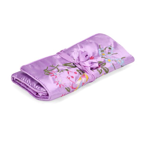 Schmuckorganizer aus Satin mit Stickerei und 5 Premium-Poliert&uuml;chern, 20x9cm, Lavendel image number 6