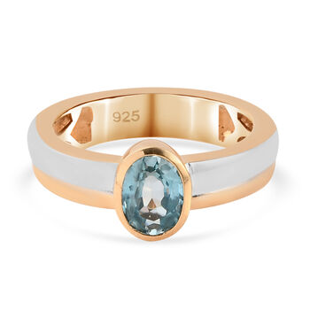 Kambodschanischer blauer Zirkon Ring 925 Silber Bicolor (Gr&ouml;&szlig;e 16.00) ca. 1,17 ct