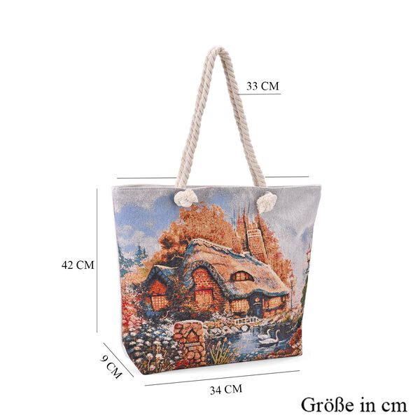 Jacquardgewebte Tasche aus Jute, 42x37x34 cm, Hausmuster image number 4