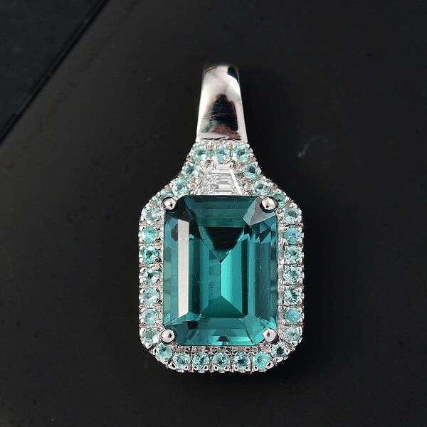 RHAPSODY AAAA Pirineu Lagoon Tourmaline, Paraiba Turmalin und VS-EF Diamant Anh&auml;nger mit 45cm Kette in 950 Platin - 4,98 ct. image number 1