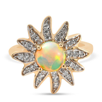 Nat&uuml;rlicher &Auml;thiopischer Opal und Zirkon Ring 925 Silber vergoldet (Gr&ouml;&szlig;e 16.00) ca. 1,28 ct