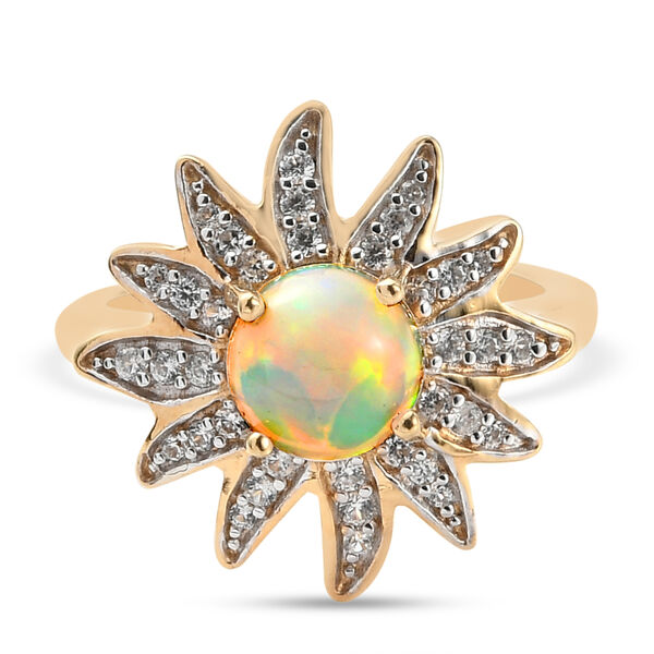 Nat&uuml;rlicher &Auml;thiopischer Opal und Zirkon Ring 925 Silber vergoldet  ca. 1,28 ct