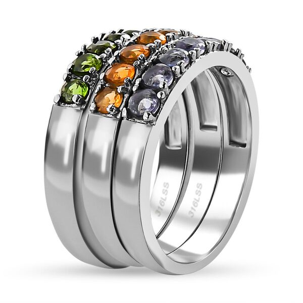 Nat&uuml;rliches Chromdiopsid, Tansanit und Feueropal Ring-Set, Edelstahl ca. 1.45 ct image number 5