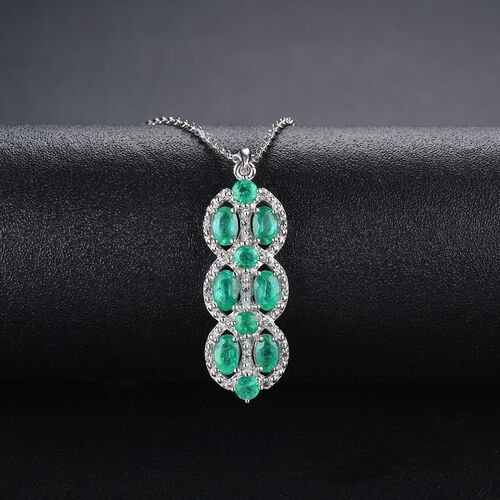 AAA Kagem sambischer Smaragd und Zirkon-Anhänger mit Kette in Silber image number 1