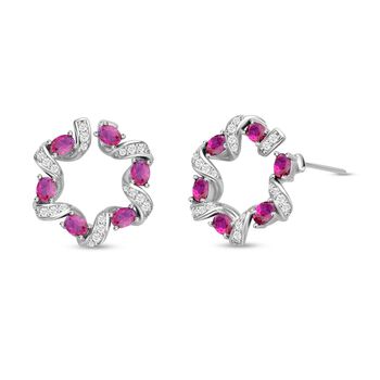 Rosafarbene und wei&szlig;e Zirkonia Ohrringe, Messing