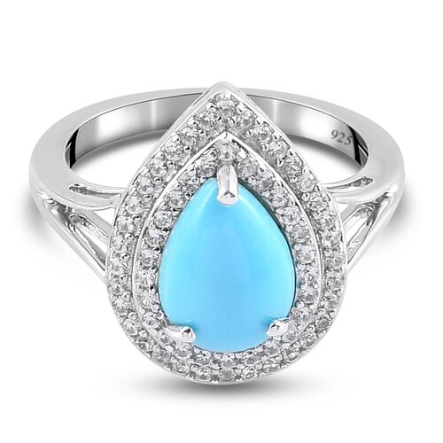 Natürlicher Sleeping Beauty Türkis und Zirkon Halo Ring 925 Silber Platin-Überzug image number 0
