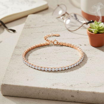 LUSTRO STELLA wei&szlig;es Zirkonia 20cm Armband, 925 Silber ros&eacute;vergoldet - 3,45 ct.