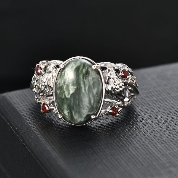 Sibirischer Seraphinit und roter Granat Ring - 4,75 ct. image number 1