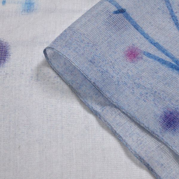 LA MAREY - Luxuriöser Floral-Print Schal, Merinowolle und Maulbeerseide, blau image number 4