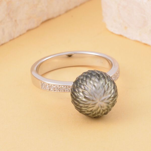 Handgeschnitzter 11-12mm Tahiti-Perle und Zirkon-Ring, 925 Silber rhodiniert - 0,13 ct. image number 2