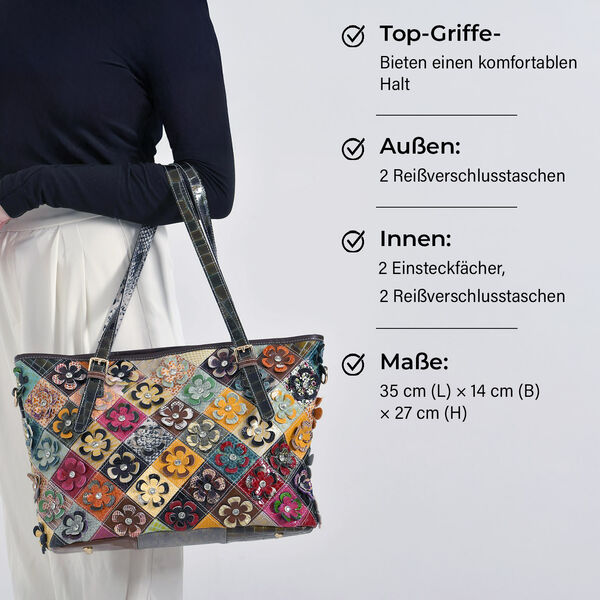 Chaos by Elsie Echtleder Crossbody Tasche im Blumenmuster mit RFID-Schutz und Mini-Taschenlampe und LA MAREY 100% Chiffon-Maulbeeren-Seidenschal image number 5