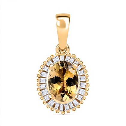 AA Nat&uuml;rlicher goldener Tansanit, Wei&szlig;er Diamant Anh&auml;nger 925 Silber Gelbgold Vermeil ca. 0,99 ct.