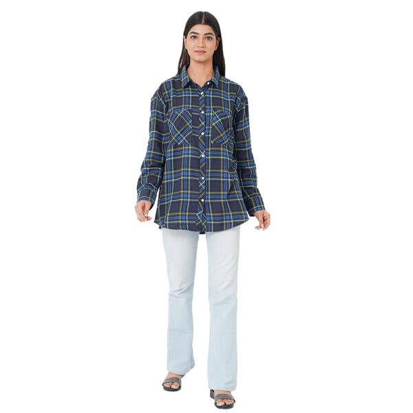 TAMSY - Damen, gewebte Hemdbluse, Größe 42, Blau und Schwarz image number 0