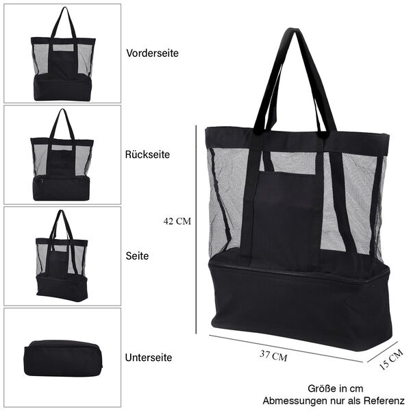 Zweist&ouml;ckige Netz-Einkaufstasche mit K&uuml;hlfach, schwarz image number 5