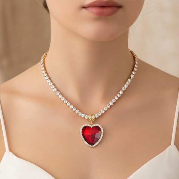 J Francis gefertigt mit SWAROVSKI- Rote und wei&szlig;e Swarovski Kristall Halskette, 50cm image number 2