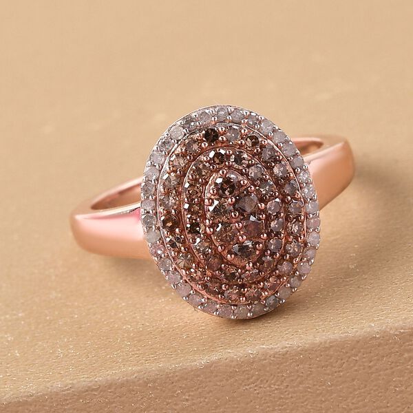 Natürlicher Champagner Diamant-Ring, 925 Silber Roségold Vermeil  ca. 0,75 ct image number 2
