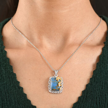 EVER TRUE AA Blauer Mojave T&uuml;rkis Anh&auml;nger mit  316L Edelstahlkette ca. 50 cm, nickelfreies Messing ca. 12,30 ct.