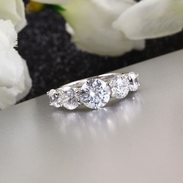 LUSTRO STELLA Hergestellt mit ZIRKONIA 5 Stein Ring 925 Silber Platin-&Uuml;berzug (Gr&ouml;&szlig;e 16.00) ca. 5,76 ct image number 2