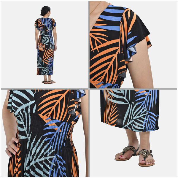 Maxikleid mit gesmokter Taille und Flatter&auml;rmeln, One Size, schwarz image number 5