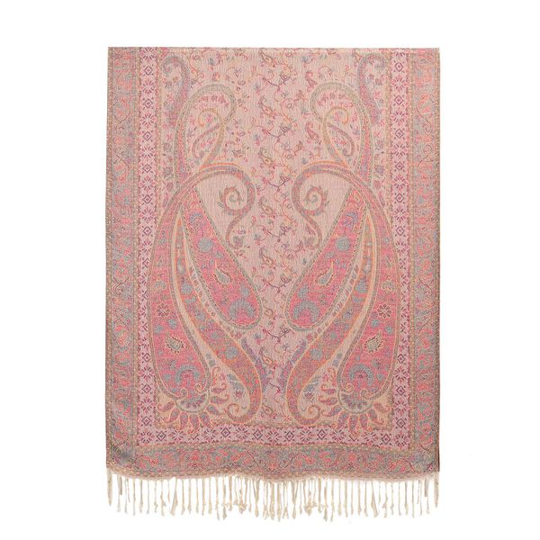 Jacquard Paisley-Schal mit Fransen, 170cm x 75cm, Rosa Blüten image number 6