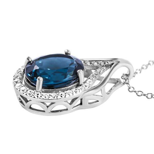 London Blau Topas und wei&szlig;er Zirkon Anh&auml;nger mit Kette, 925 Silber ca. 6.02 ct image number 2