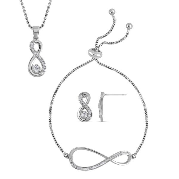 Weißer Zirkonia Schmuckset Reines Messing image number 0