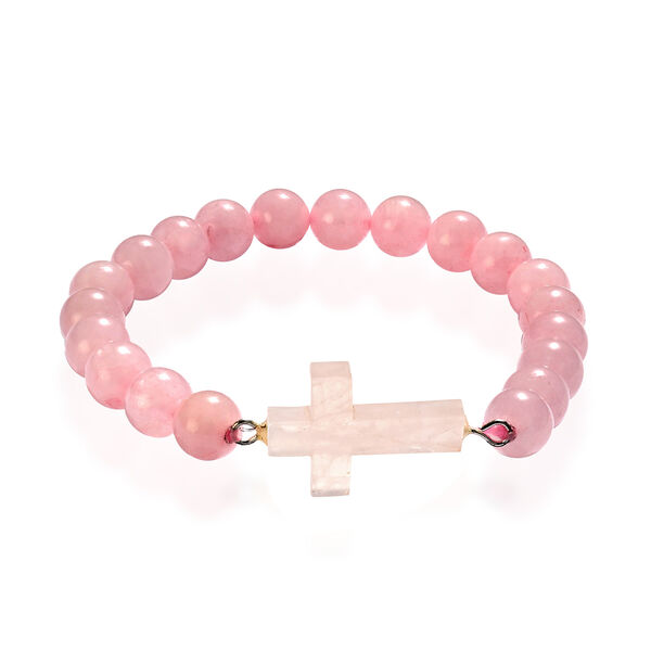 "Livmore  Set of 2 Rose Quarts Gemstone Cross  With Bracelet With Cross Charm Size - 7.62 Inch  Weight - 46 Gms Color- Pink " image number 5