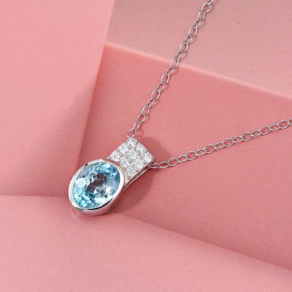 D'Joy AA blauer Zirkon und Moissanit Anhänger mit 50cm Kette - 2,24 ct. image number 1