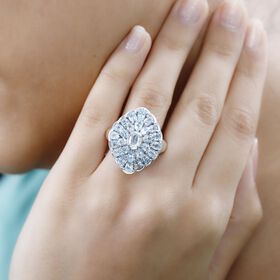 Himmelblauer Topas Ring, 925 Silber rhodiniert (Größe 17.00) ca. 5.47 ct